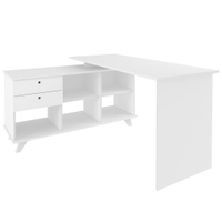 Mesa Para Computador Escrivaninha Em L Gold 2 Gavetas e Nichos Branco - Artany