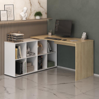 Mesa de Escritório em L 8 Nichos Dakota Carvalho Branco