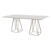 Mesa de Jantar Retangular Milão Off White 2M com Base Metal Champanhe