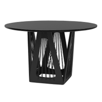 Mesa Sala de Jantar 4 Lugares 135cm Tampo Redondo de Vidro Giaguaro Preto/Ébano G13 - Gran Belo