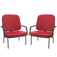 Kit 02 Cadeiras de Escritório Recepção com Braço Fixa Preta Magno P03 Vinil Vermelho - Lyam Decor