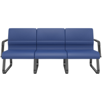 Cadeira Longarina 3 Lugares Recepção com Braço Pés Preto Lev P03 Vinil Azul - Lyam Decor
