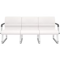 Cadeira Longarina 3 Lugares Recepção com Braço Pés Cromado Lev P03 Vinil Branco - Lyam Decor