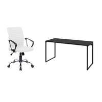 Conjunto de Mesa Kuadra I Preta 150 cm com Cadeira de Escritório Diretor Giratória Oslo Branca