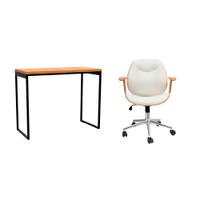 Conjunto de Mesa Stanford Carvalho e Preta com Cadeira de Escritório Diretor Giratória Antonella Branca
