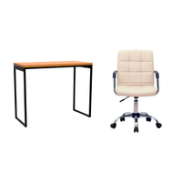 Conjunto de Mesa Stanford Carvalho e Preta com Cadeira de Escritório Secretária Giratória Fitz Bege
