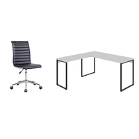 Conjunto de Mesa Kuadra II Branca 150 cm com Cadeira de Escritório Secretária Giratória Marilyn Preta