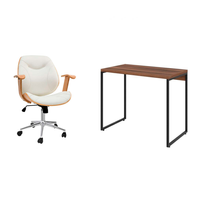 Conjunto de Mesa Studio Nogal com Cadeira de Escritório Diretor Giratória Antonella Branca
