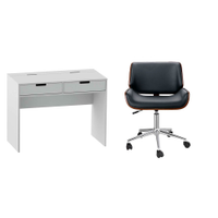 Conjunto de Mesa New Branca com Cadeira de Escritório Diretor Giratória Lauren Preta