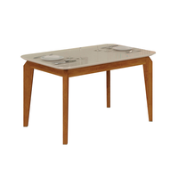 Mesa de Jantar Retangular com Tampo de Vidro Brenda Off White e Freijó 120 cm