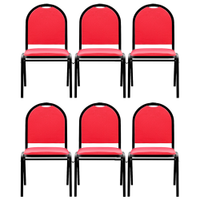Kit 6 Cadeiras Hoteleiras Auditório Empilhável Sintético M23 Vermelho - Mpozenato