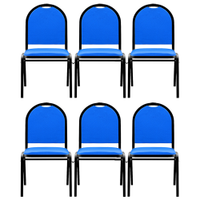 Kit 6 Cadeiras Hoteleiras Auditório Empilhável Sintético M23 Azul - Mpozenato