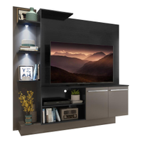 Estante com 2 Leds para TV até 55" Multimóveis Dallas FG3398 Preta/Lacca Fumê