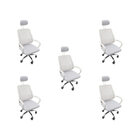 Kit 5 Cadeiras Escritório Diretor Mesh Encosto Cabeça Branco