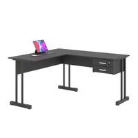 Mesa Em L Com 2 Gavetas Com Chave Empresa - Preto Onix