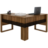 Mesa de Canto para Escritório em L Angular Detalhe Ripado Nogal/Preto