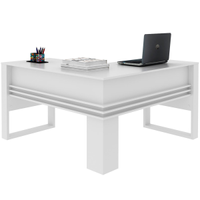 Mesa de Canto para Escritório em L Angular Detalhe Ripado Branco