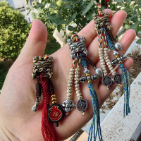 Brass Sutra Button Tibetan Purse Buckle Meteorite Iron Clasp Star & Vajra Beads Side Hanging Accessory for 108 Mala Unisex DIY