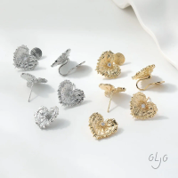 4PCS Heart Charms Stud Earrings Ear Clip Diy Connectors Jewelry Making Findings Supplies 14k Gold Plated 16*14mm