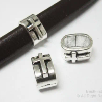 10pcs Licorice Cross slider, Licorice leather beads, Thick Bracelet Making, 10x7mm, Jewelry Supplies -LF15