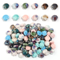 5pcs/lot Shell Ceramic Beads Colorful Floral Glaze Loose Spaced Porcelain Beads For DIY Earrings Bracelet Jewelry Accessories