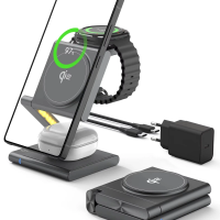 4in1 Wireless Charging Station for Samsung Foldable Aluminum Magnetic Charger with LED Light for Samsung Galaxy S25 Galaxy Watch