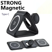 3 in 1 Magnetic Portable Wireless Charger Pad for iPhone 17 16 15 14 13 12 Pro Max Apple Watch AirPods Fast Charging Station