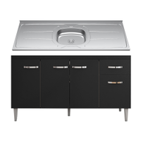Balcão Gabinete Com Pia Inox 150cm 4 Portas e 1 Gaveta Gabriela Preto - AJL Móveis