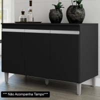 Balcão Gabinete de Pia sem Tampo 120cm 3 Portas Manu Preto - AJL Móveis