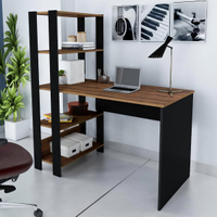 Mesa Escrivaninha Office Com Estante 3 Prateleiras Match Pinho / Preto
