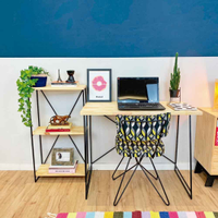 Home Office Escrivaninha e Aparador Slim Industrial de Ferro e Madeira Natural e Preto