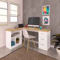 Mesa de Computador em L 3 Gavetas Alaska Olmo Branco