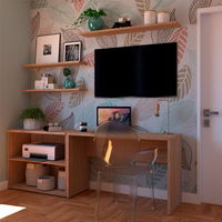 Conjunto de Mesa com Estante e 3 Prateleiras Siena Carvalho Mel