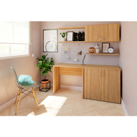 Conjunto de Mesa com Armário de Escritório, Armário Aéreo e 3 Prateleiras Corar Carvalho Mel