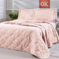 Cobre Leito King Unique Micropercal 200 Fios Bordado 3 Peças - Rose