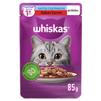 Ração Úmida Whiskas Sachê Carne ao Molho Gatos Adultos Castrados - 85 g