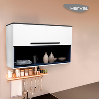 Armário Aéreo de Cozinha Com Nicho Herval Manhattan, MDP, 2 Portas, Branco Ártico/Azul Orion