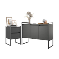 Jogo Gaveteiro e Buffet Industrial Milão Preto Onix