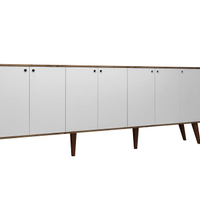 Balcão Aparador Buffet Retrô 7 Portas Com Pés Palito Castani com Branco Bela Casa