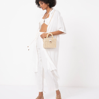 Vestido chemise midi manga curta off white