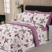 Jogo de Cama Queen Sortido Fio Misto Flores Roxo com Lilás