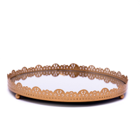 Bandeja Decorativa Redonda Em Metal Flor Rosê com Espelho 2x22x22 cm - D'Rossi