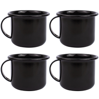 Jogo 4 Canecas Esmaltadas Retrô Pretas 90ml Xícaras Ágata Para Café Chá