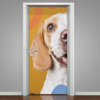 Adesivo de Porta Pet Shop Cachorro Fundo Laranja-73X210Cm