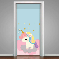 Adesivo para Porta Unicórnio Baby nas Nuvens-63X210Cm