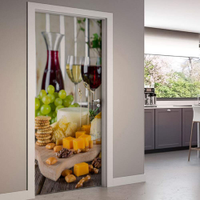 Adesivo de Porta Copo de Vinho com Uvas e Queijos-73X210Cm