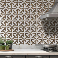 Adesivos de Azulejos Ladrilhos Cartela Mármore Marrom e Branco 04-10x10cm