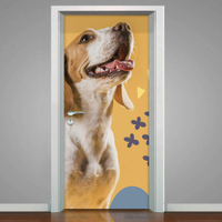 Adesivo de Porta Pet Shop Cachorro Fundo Bege com Detalhes-93X210Cm