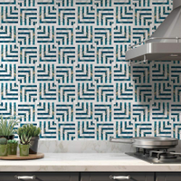 Adesivos de Azulejos Ladrilhos Cartela Mármore Azul e Branco 02-15x15cm