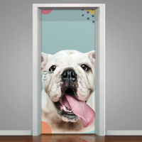 Adesivo de Porta Pet Shop Cachorro Bulldog Fundo Azul com Detalhes-83X210Cm